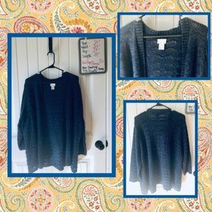 Dusty Indigo Pointelle Lace Cardigan